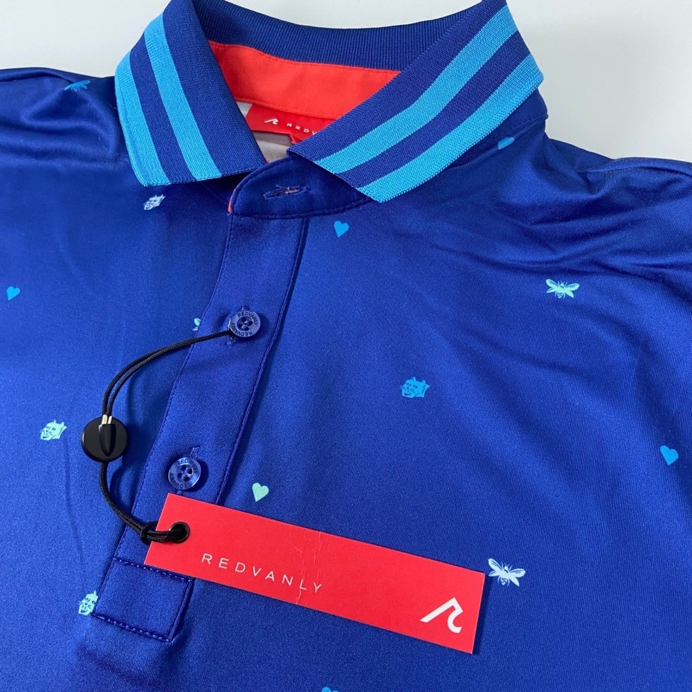 REDVANLY Mens Langham Polo Shirt Size S Mazarin Blue Golf Athletic Print Stretch